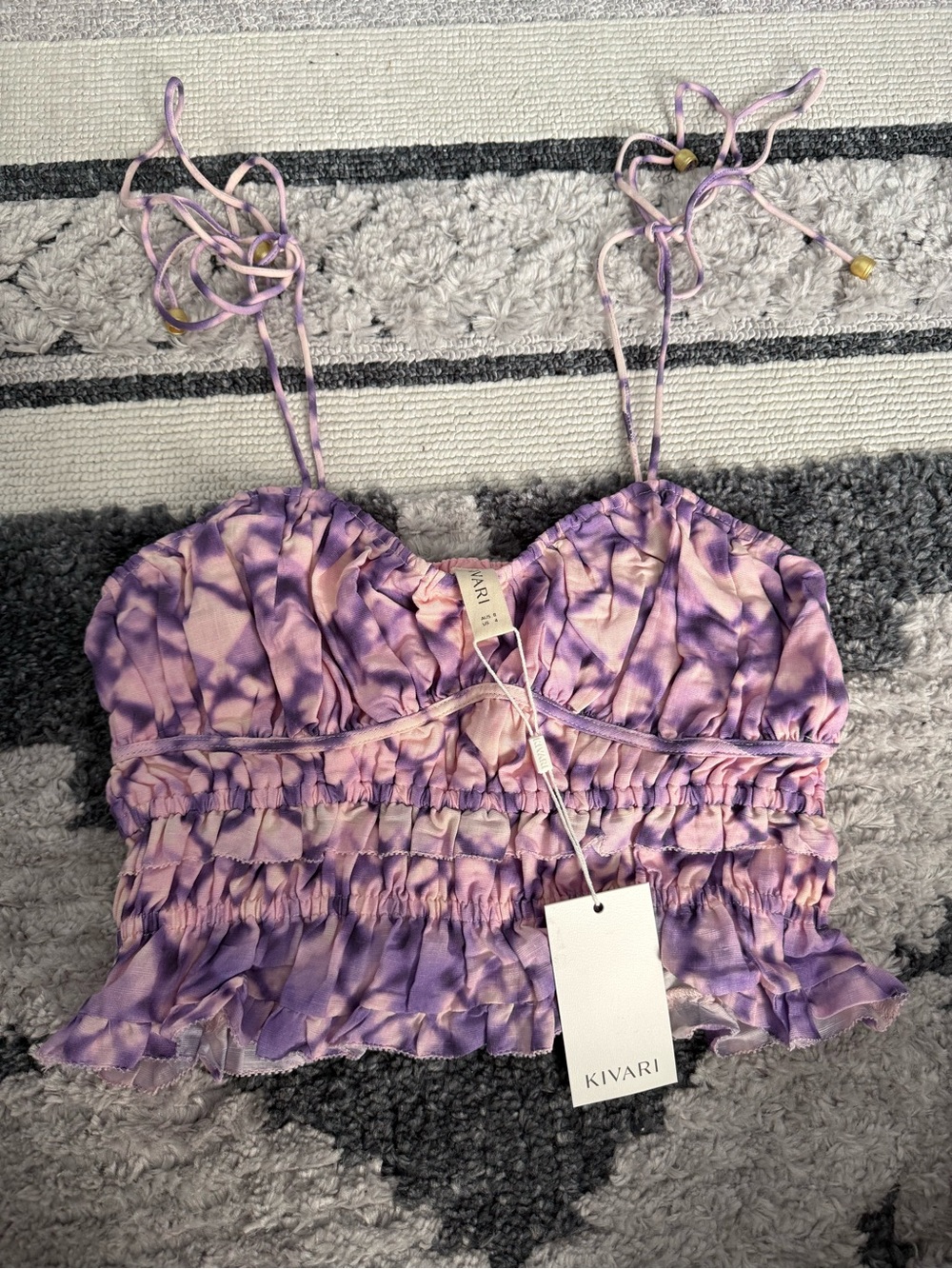 Kivari Lilac & Pink Tie-Dye Smocked Cami Top
